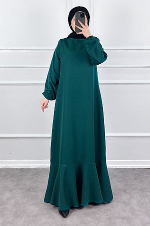 Volanlı Elbise - Zümrüt Yeşili