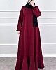Volanlı Jakar Elbise - Bordo Volanlı Jakar Elbise - Bordo