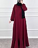 Volanlı Jakar Elbise - Bordo Volanlı Jakar Elbise - Bordo