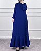 Volanlı Jakar Elbise - Lacivert