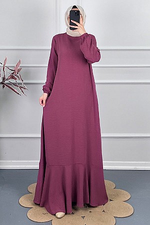 Volanlı Tesettür Elbise - Pembe