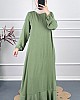 Volanlı Tesettür Elbise - Yeşil