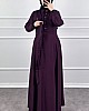 Yakalı Tesettür Elbise - Mürdüm Yakalı Tesettür Elbise - Mürdüm