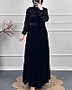 Yakası Gupur Detaylı Kadife Elbise - Siyah