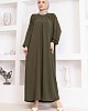 Yakası Piliseli Ayrobin Elbise - Haki