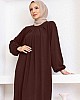 Yakası Piliseli Ayrobin Elbise - Kahverengi