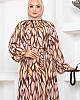 Yaprak Desen Reglan Elbise - Kahverengi