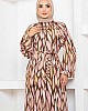 Yaprak Desen Reglan Elbise - Kahverengi