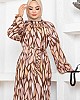Yaprak Desen Reglan Elbise - Kahverengi