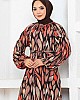 Yaprak Desen Reglan Elbise - Siyah