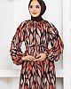 Yaprak Desen Reglan Elbise - Siyah