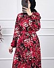 Yaprak Desenli Kışlık Süet Elbise - Kırmızı