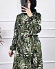 Yaprak Desenli Kışlık Süet Elbise - Yeşil