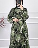 Yaprak Desenli Kışlık Süet Elbise - Yeşil