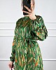 Yaprak Desenli Krep Kumaş Elbise - Yeşil