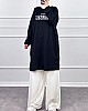 Yazı Detaylı Tunik - Siyah