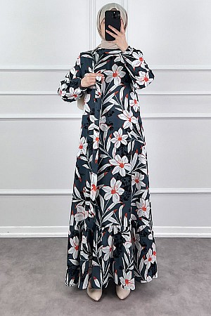 Zambak Elbise - Petrol Mavisi