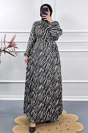 Zebra Desen İpek Saten Elbise