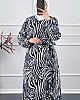 Zebra Desenli Kışlık Süet Elbise - Beyaz