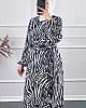 Zebra Desenli Kışlık Süet Elbise - Beyaz