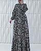 Zebra Desenli Pamuk Viskon Elbise - Siyah