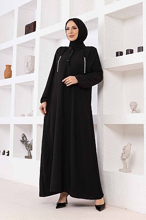 Zincir Detaylı Ayrobin Elbise - Siyah