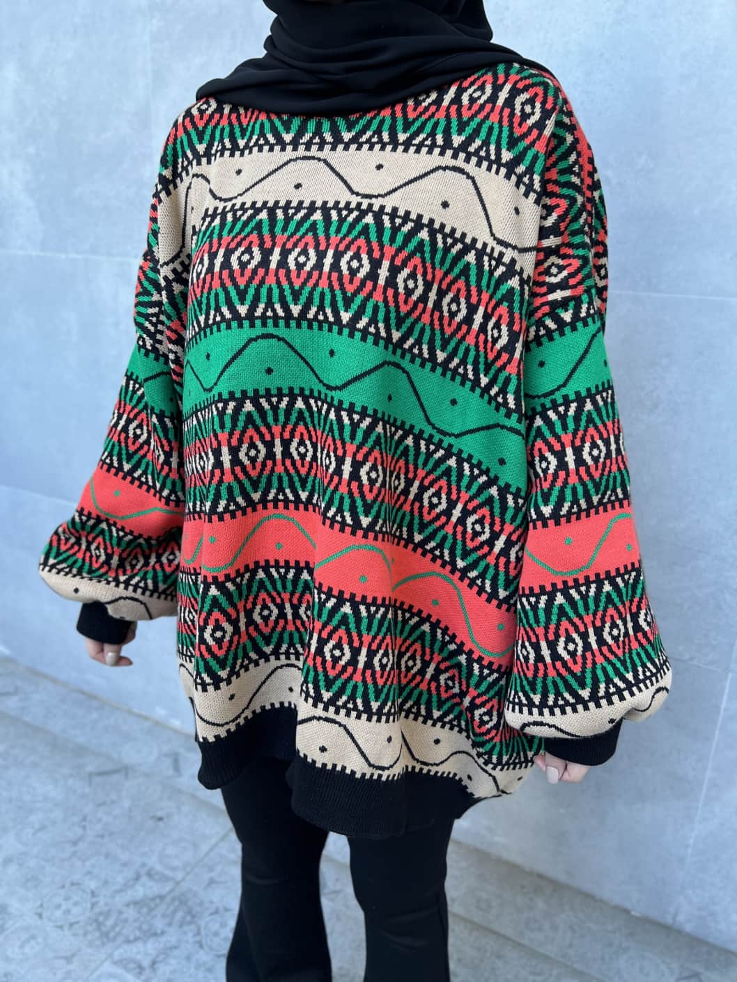 Yarasa Kol Etnik Desen Kazak - Yeşil