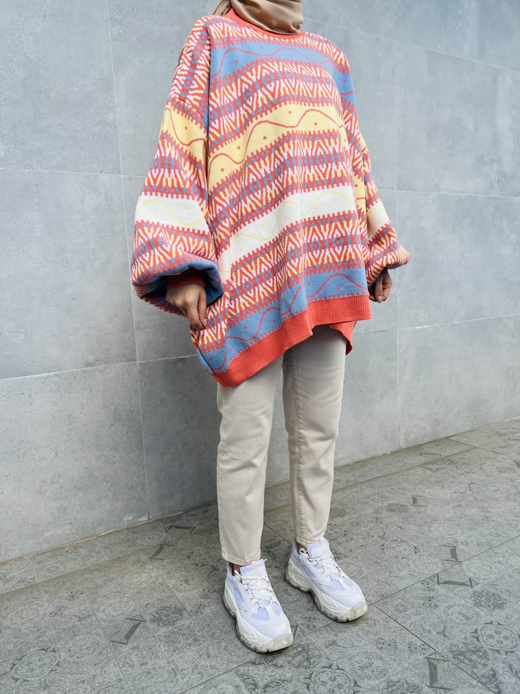 Etnik Desen Salaş Kazak - Pembe Etnik Desen Salaş Kazak - Pembe