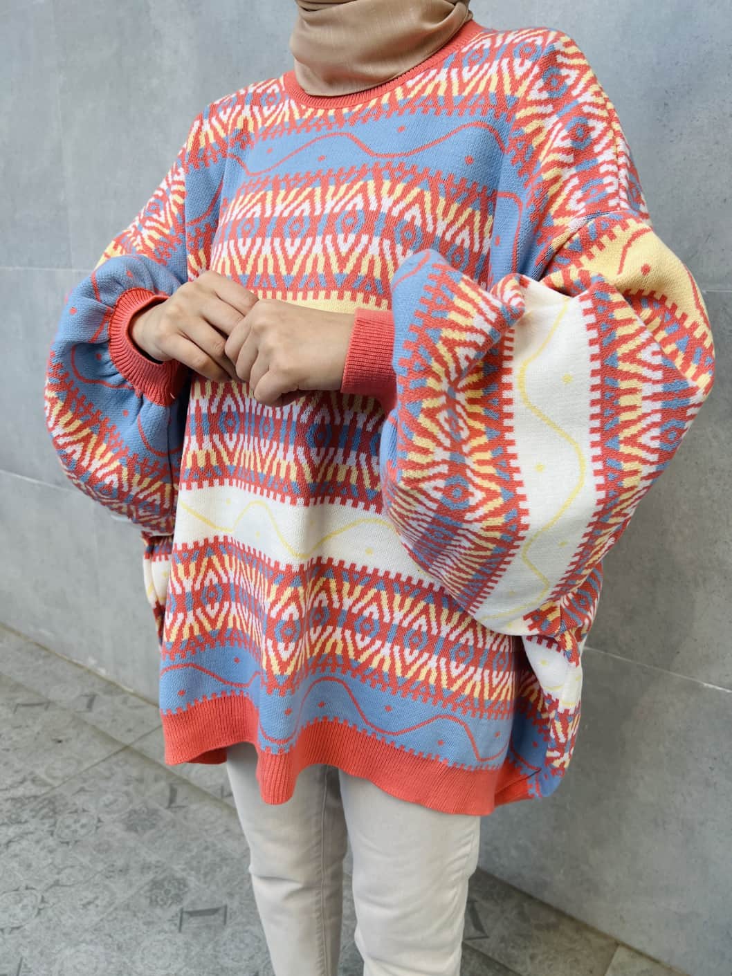 Etnik Desen Salaş Kazak - Pembe Etnik Desen Salaş Kazak - Pembe