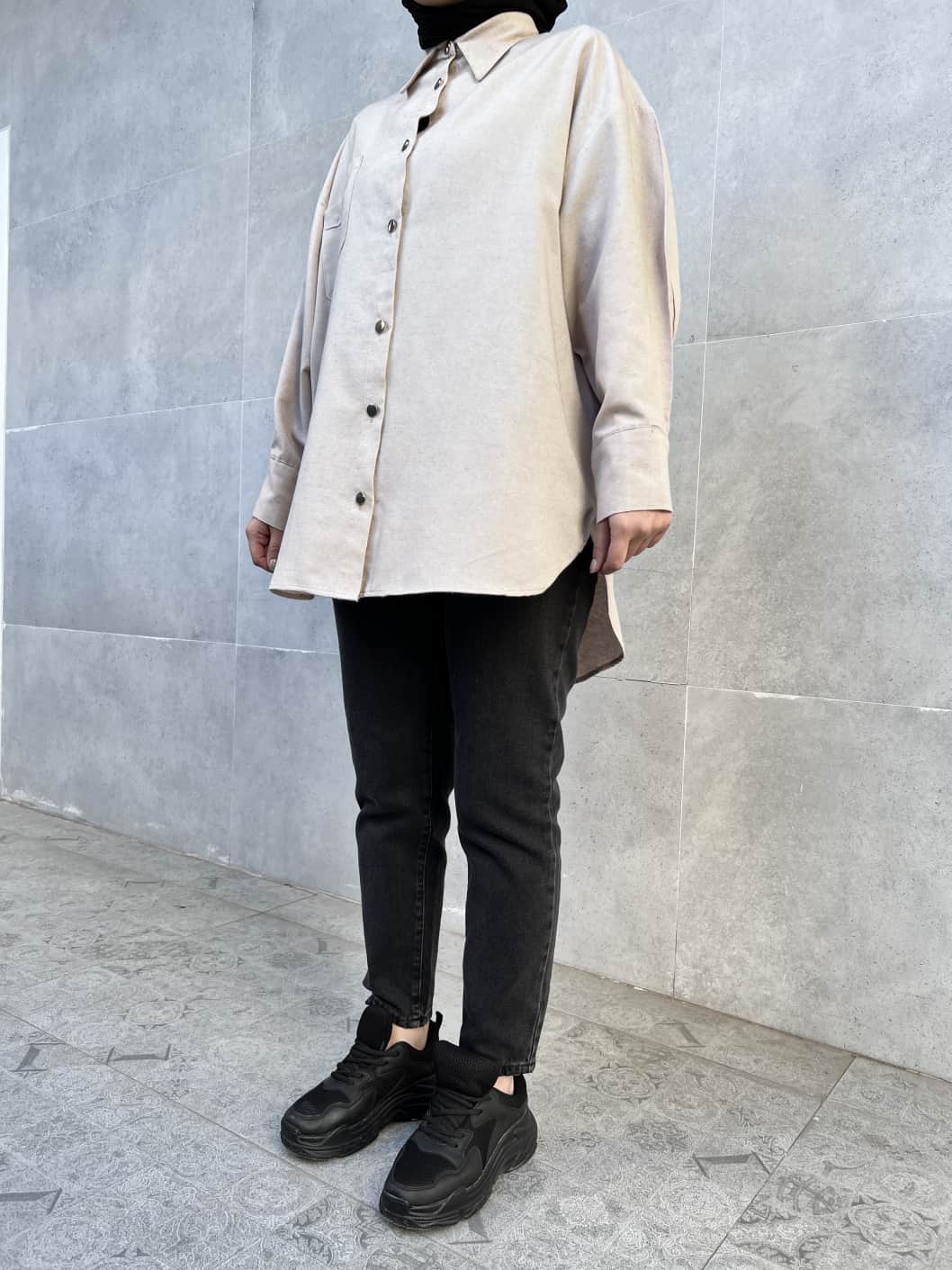 Pamuk Kumaş Metal Düğmeli Gömlek - Vizon Pamuk Kumaş Metal Düğmeli Gömlek - Vizon