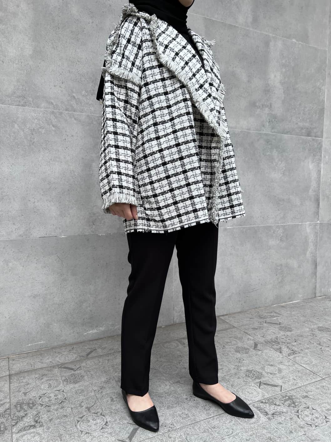 Ekoseli Tüvit Ceket - Beyaz Ekoseli Tüvit Ceket - Beyaz