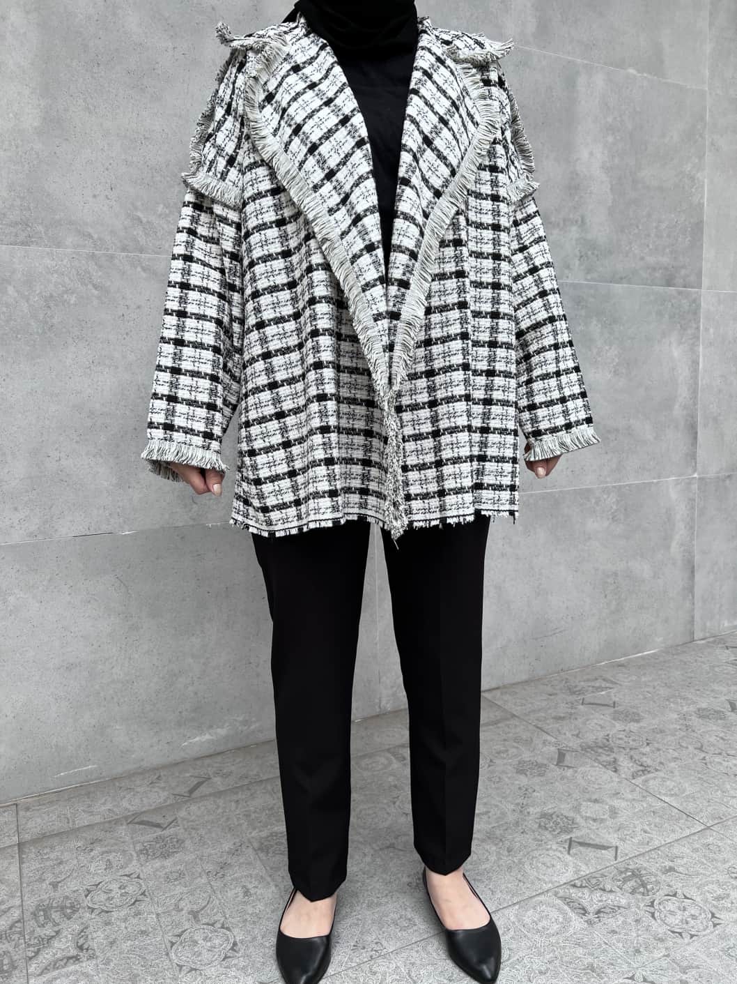 Ekoseli Tüvit Ceket - Beyaz Ekoseli Tüvit Ceket - Beyaz