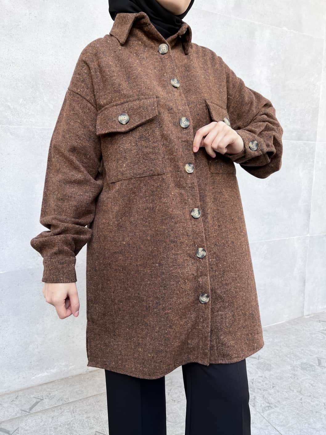 Çift Cepli Salaş Ekose Kaşe Gömlek - Kahverengi