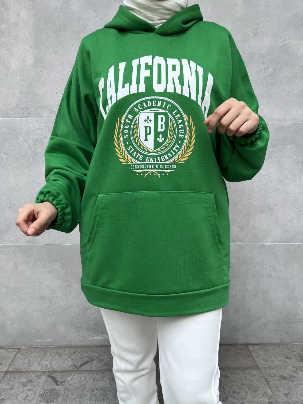 California Baskılı Kapüşonlu Sweatshirt - Yeşil