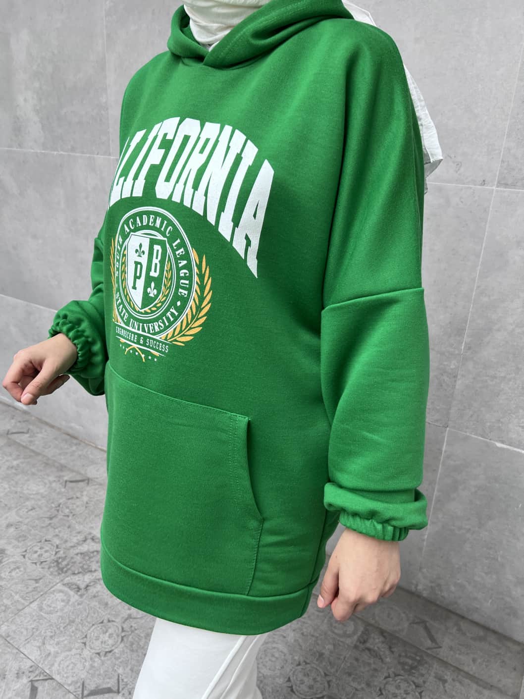 California Baskılı Kapüşonlu Sweatshirt - Yeşil