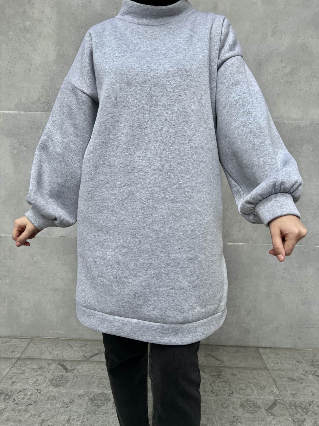 Üç İplik İçi Şardonlu Boğazlı Sweatshirt - Gri