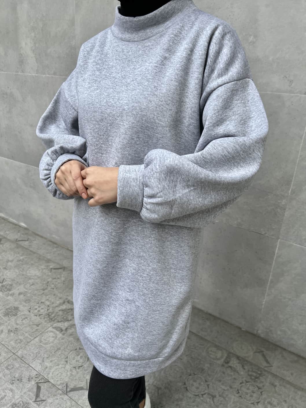 Üç İplik İçi Şardonlu Boğazlı Sweatshirt - Gri