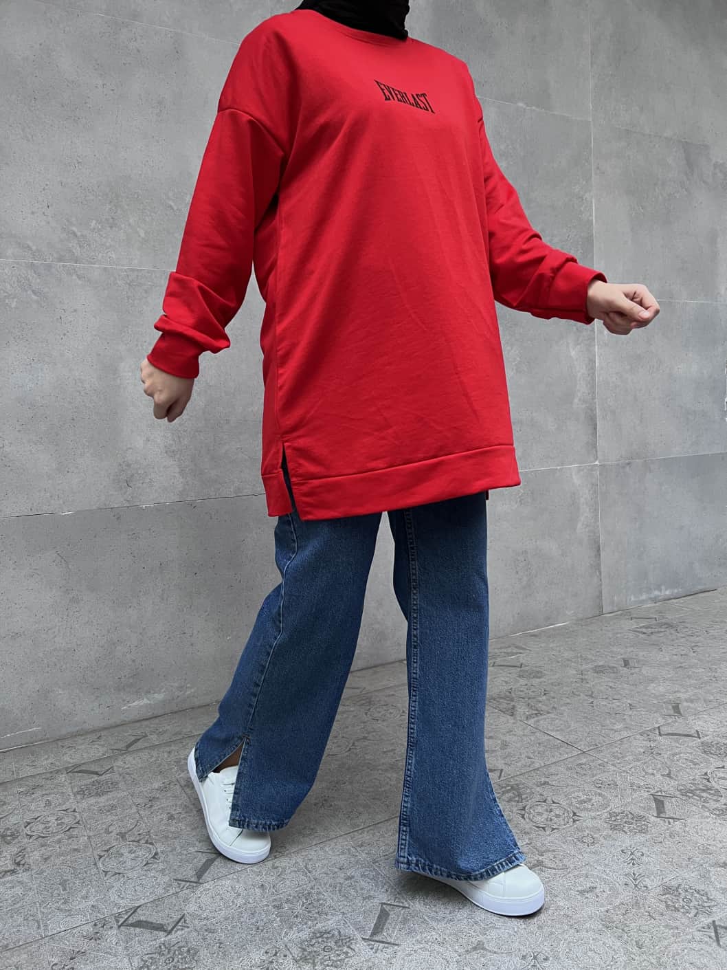 Everlast Baskılı Sweatshirt - Kırmızı