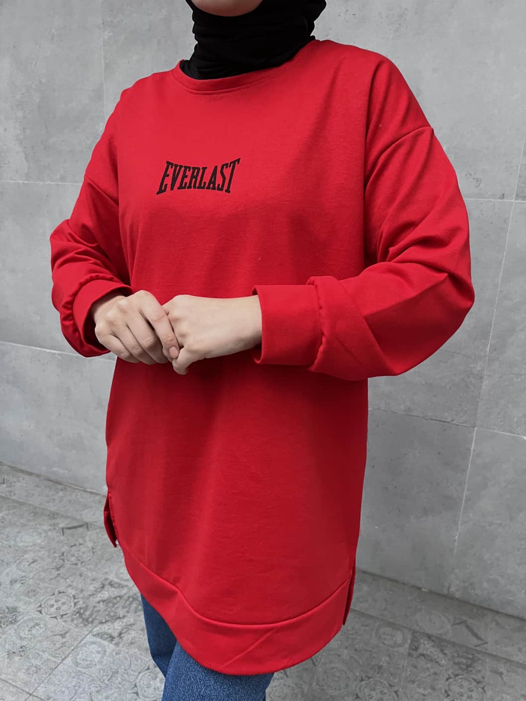 Everlast Baskılı Sweatshirt - Kırmızı