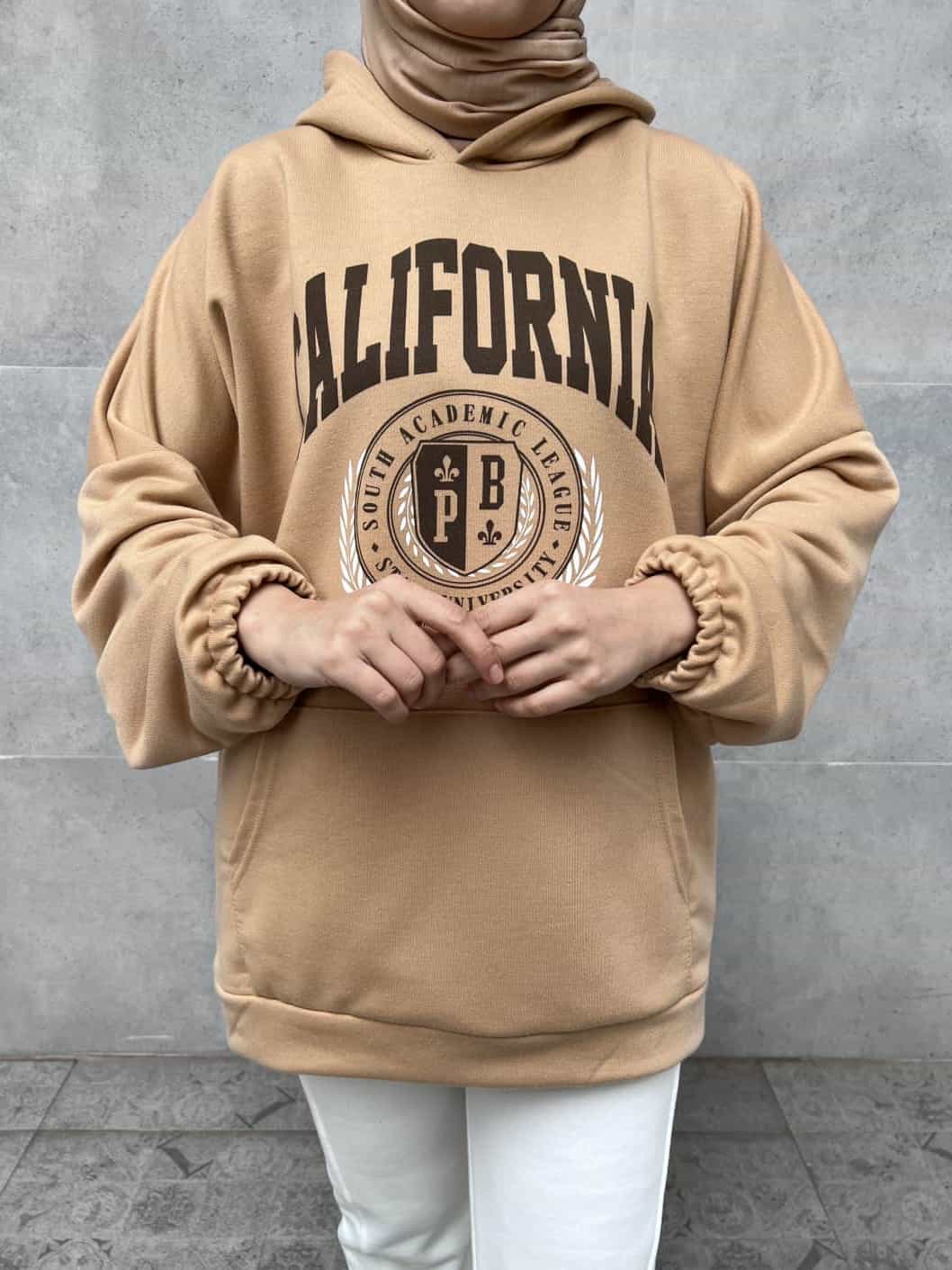 California Baskılı Kapüşonlu Sweatshirt - Kahverengi