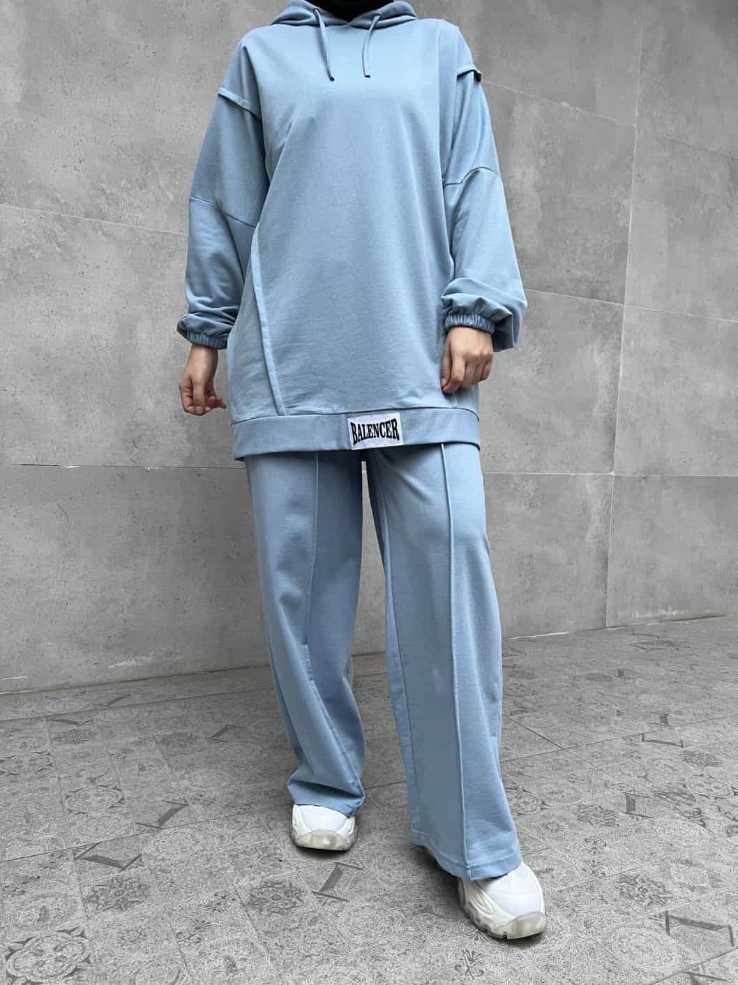 Balance Yazılı Sport Tesettür İkili Takım - Mavi