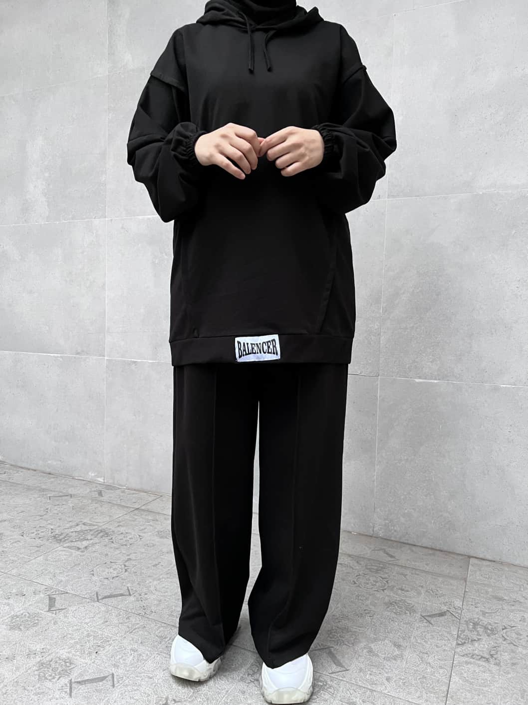 Balance Yazılı Sport Tesettür İkili Takım - Siyah