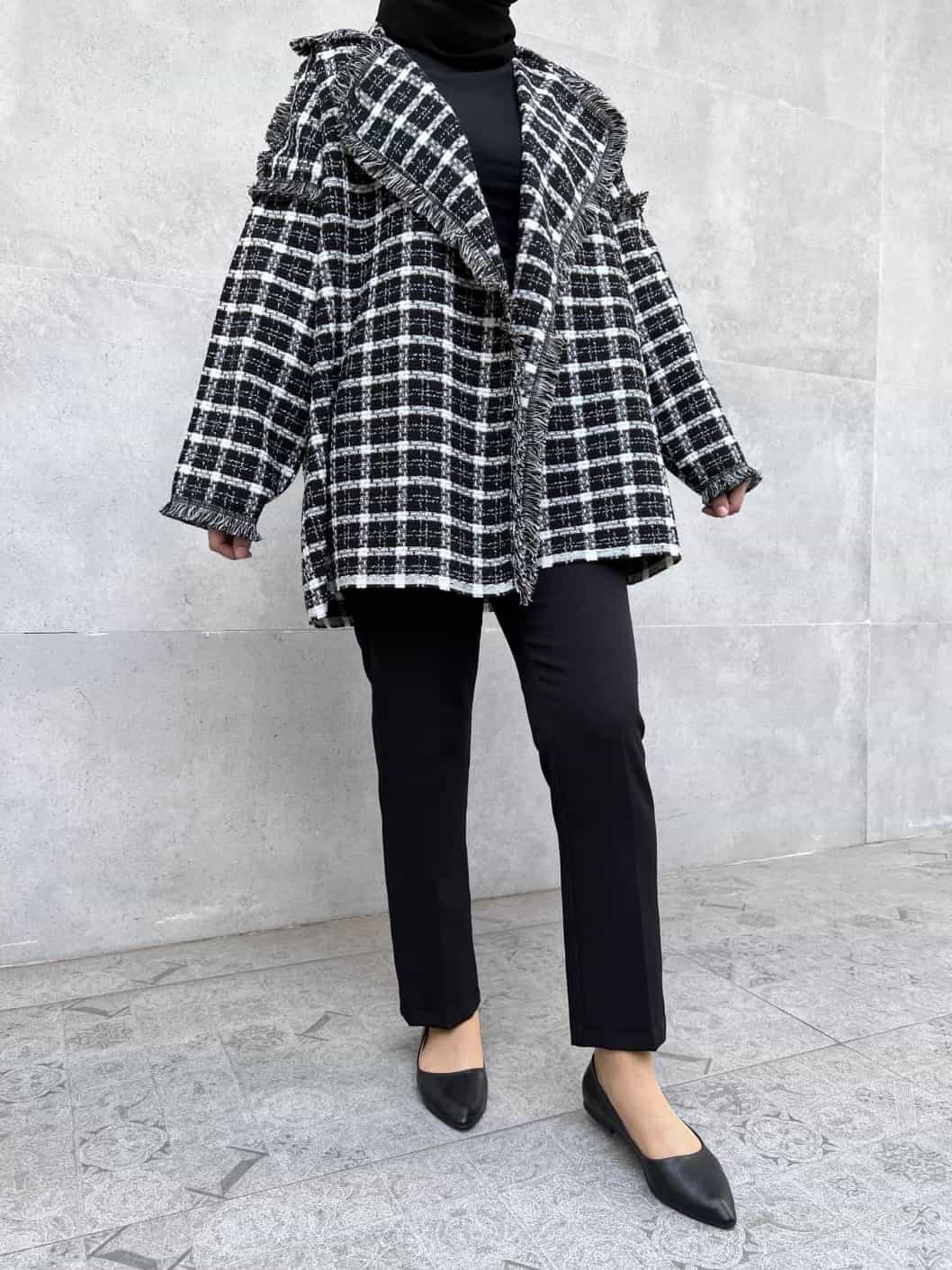 Ekoseli Tüvit Ceket - Siyah