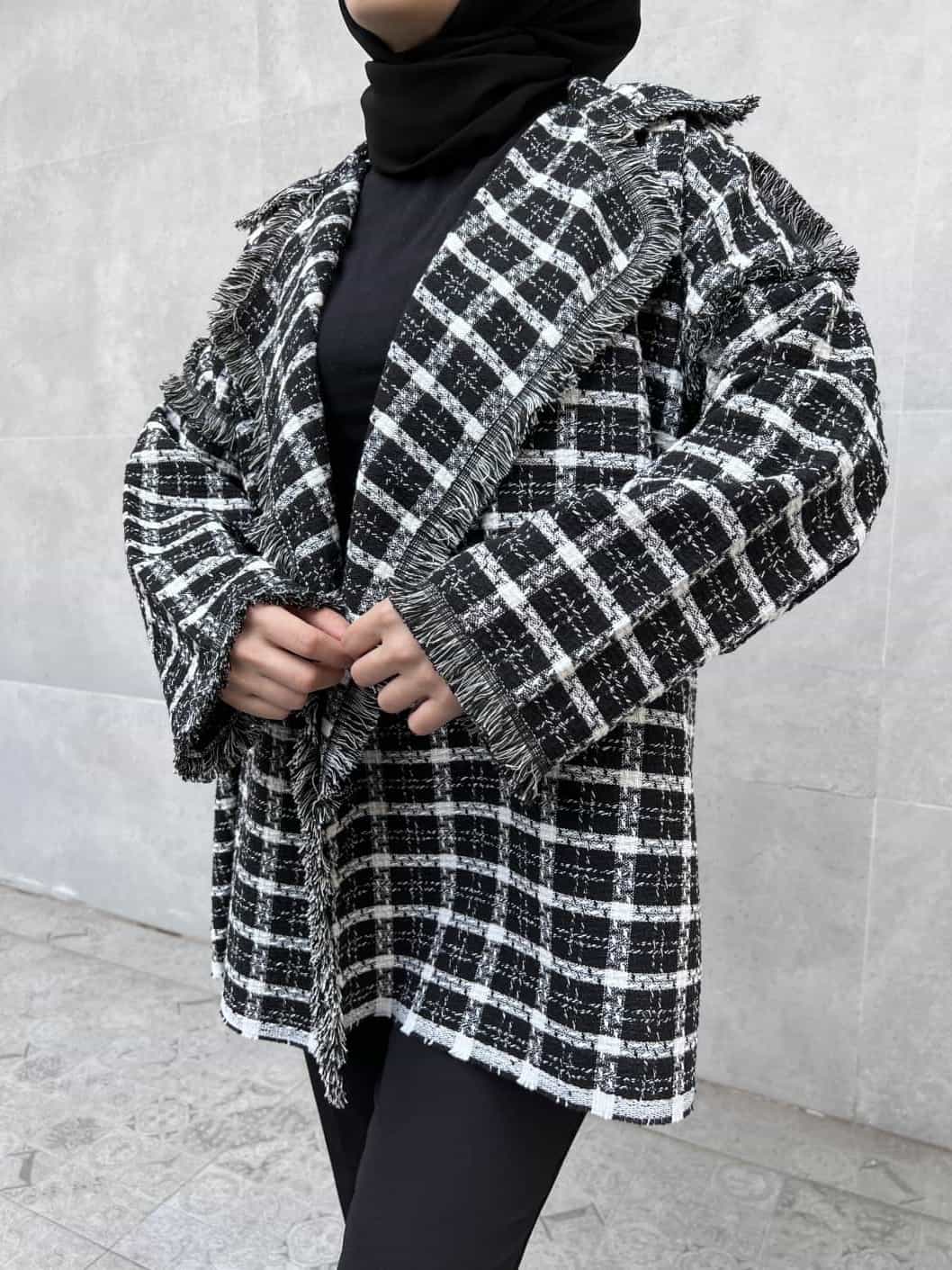 Ekoseli Tüvit Ceket - Siyah