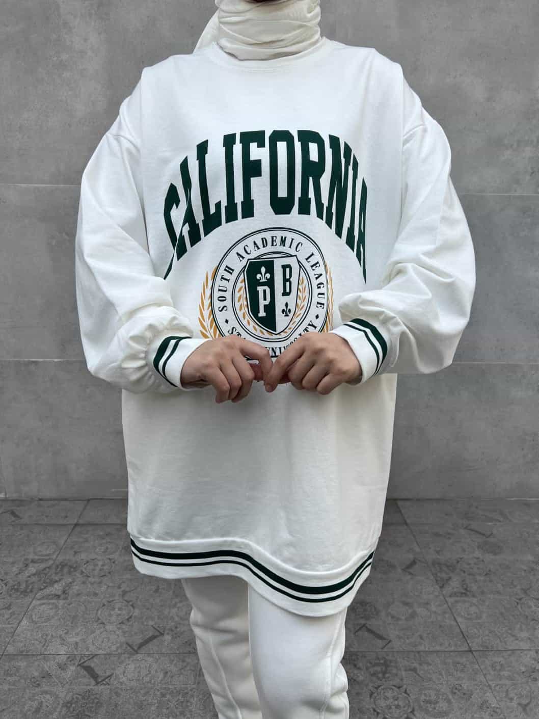 California Baskılı Sweatshirt - Beyaz