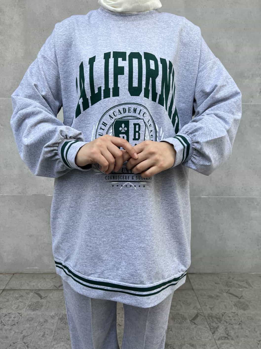 California Baskılı Sweatshirt - Gri