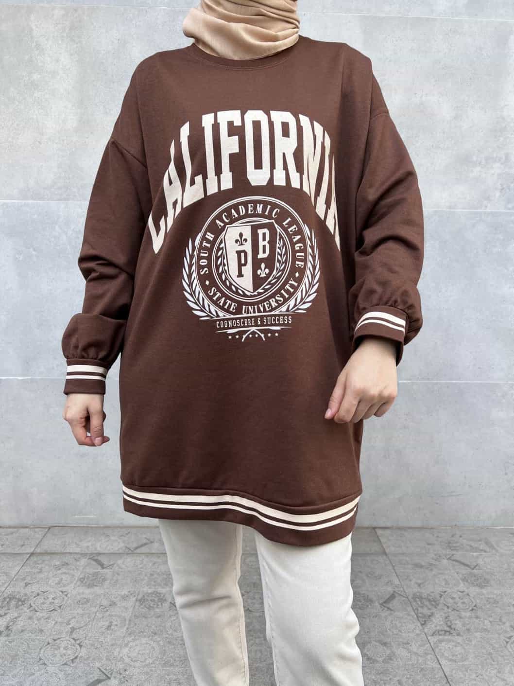 California Baskılı Sweatshirt - Kahverengi