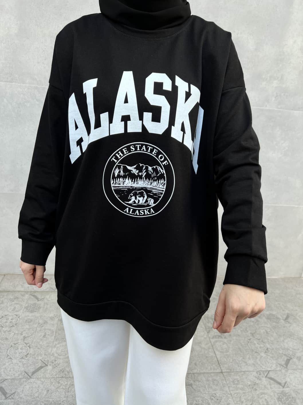 Alaska Baskılı Sweatshirt - Siyah Alaska Baskılı Sweatshirt - Siyah