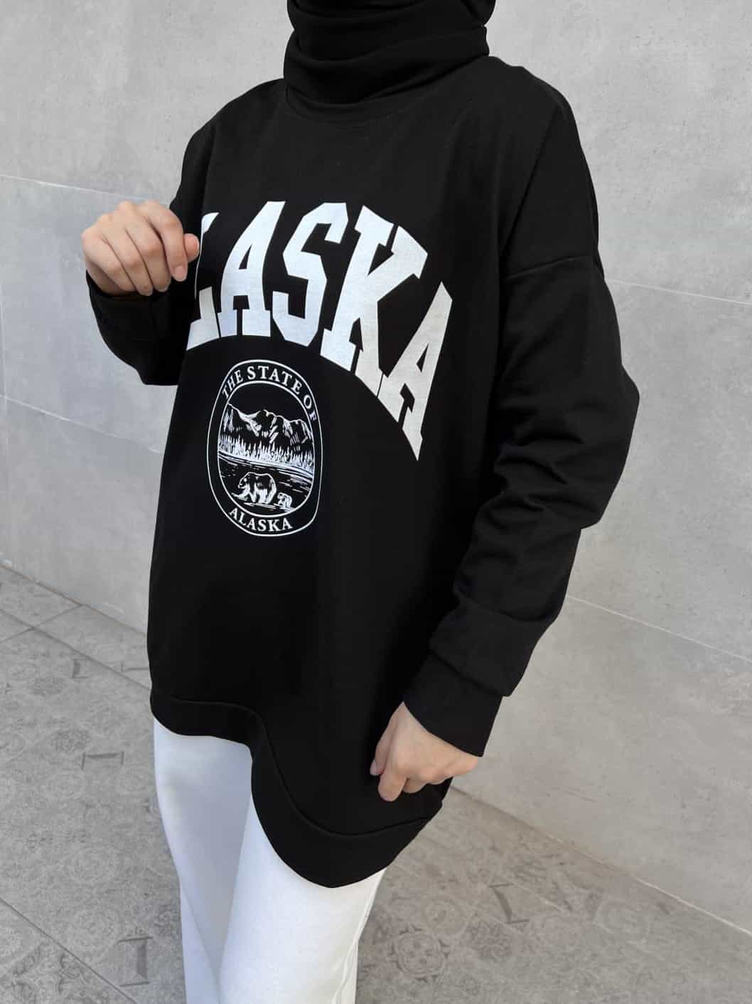Alaska Baskılı Sweatshirt - Siyah