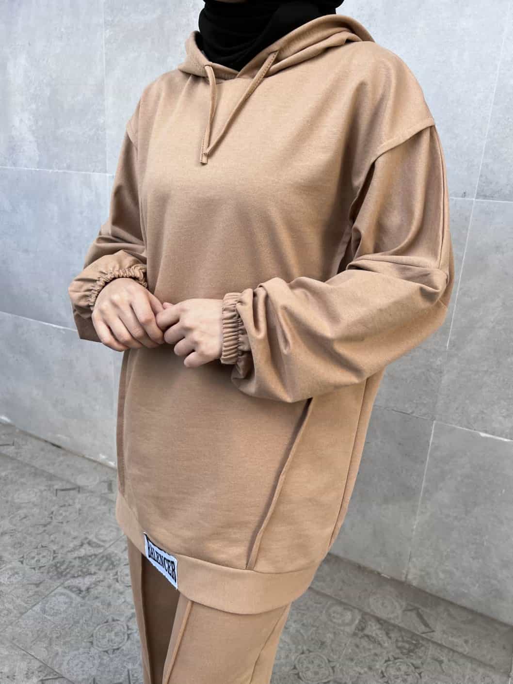 Balance Yazılı Sport Tesettür İkili Takım - Kahverengi